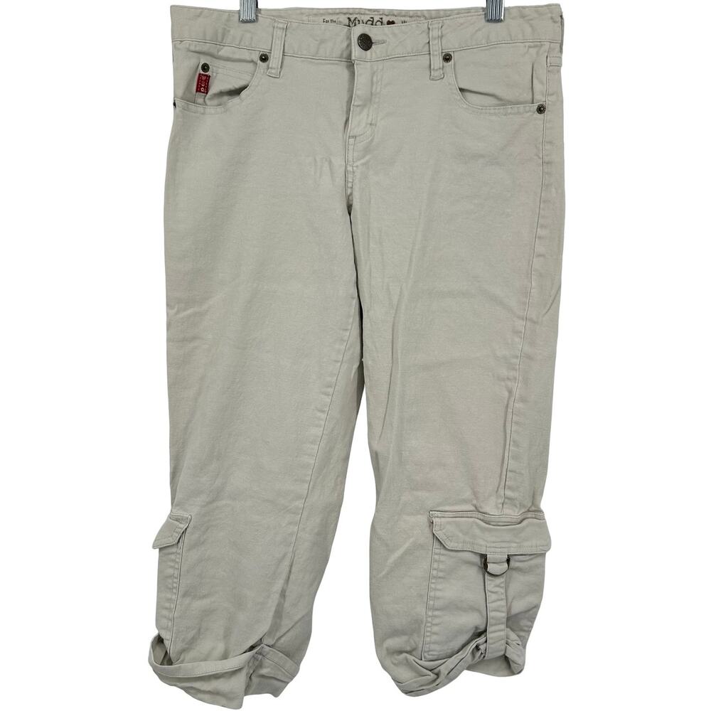 Vintage y2k Women's Cream Low Rise MUDD Cargo Utility Capris Pants Size 11
